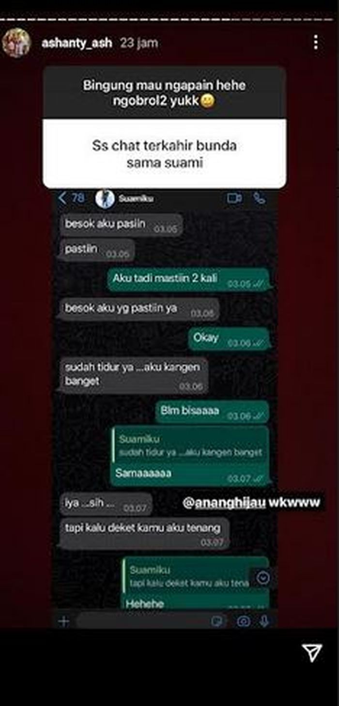 unggahan percakapan  Ashanty dan Anang dalam Instagram Story.  