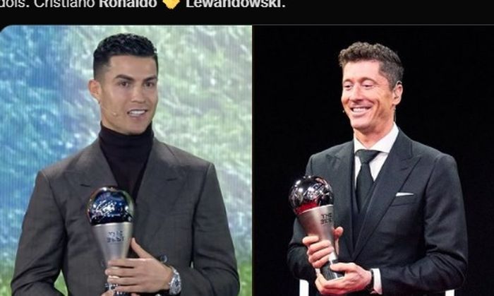 Cristiano Ronaldo dan Robert Lewandowski sama-sama meraih gelar Pemain Terbaik Dunia versi FIFA beruntun.