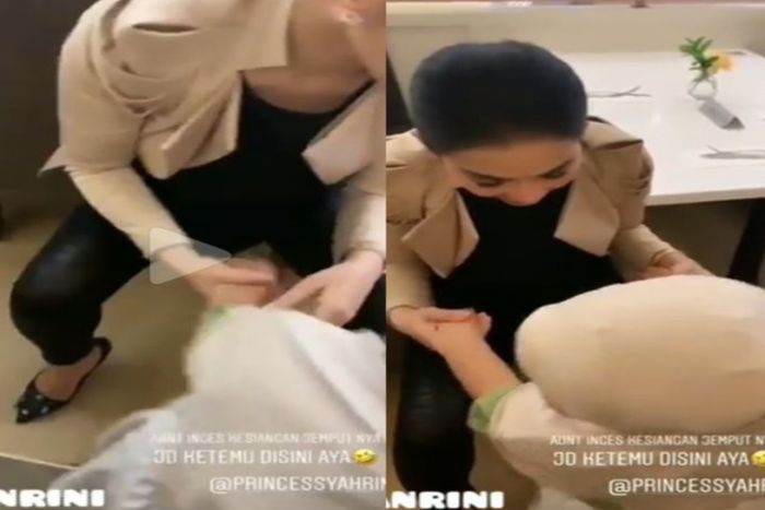 Syahrini saat dielus perut oleh keponakannya