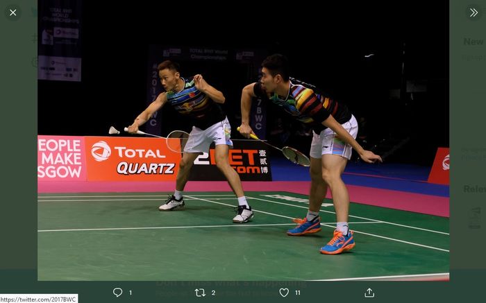 Pasangan ganda putra China, Zhang Nan/Liu Cheng, pada Kejuaraan Dunia 2017. Mereka menjadi juara setelah mengalahkan wakil Indonesia, Mohammad Ahsan/Rian Agung Saputro, di final.
