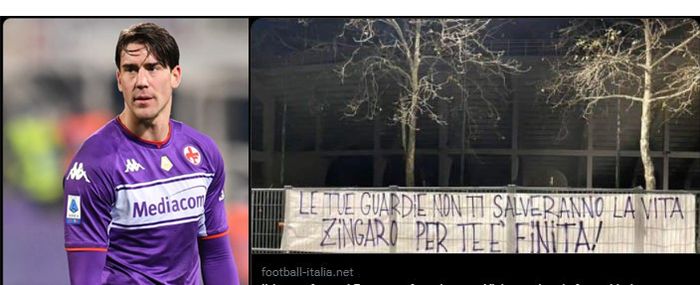 Penyerang Fiorentina, Dusan Vlahovic, mendapat spanduk ujaran kebencian usai rumor kepergiannya ke Juventus.