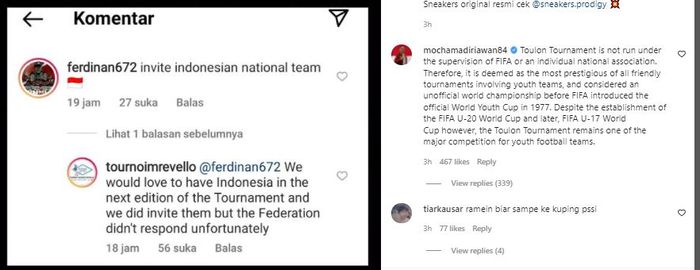 Komentar Ketua PSSI, Mochamad Iriawan soal keikutsertaan Indonesia di Toulon Tournament 2022 di salah satu akun sepak bola Indonesia, Football.Noise.