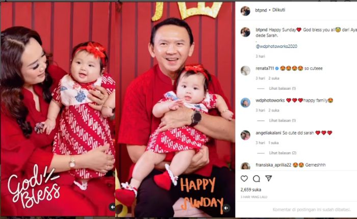 Ahok dan Puput Nastiti bersama anak perempuan, Sarah Eliana rayakan imlek