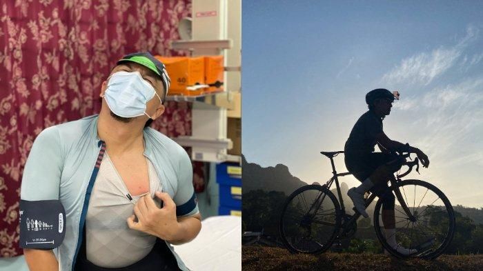 Engku Emran menunjukkan dadanya disengat lebah kala olahraga bersepeda.