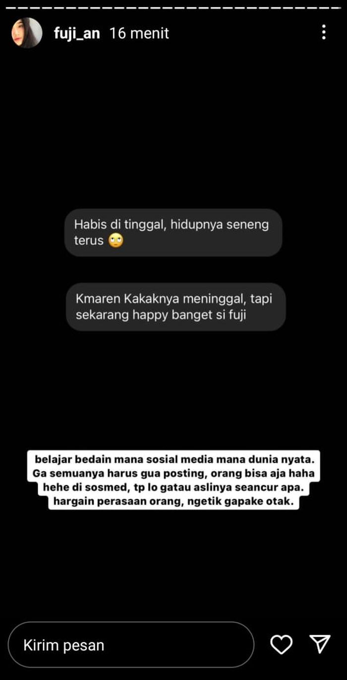 Unggahan Fuji di Instagtam story