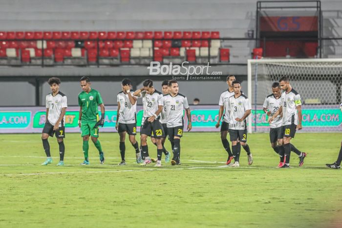 Skuad timnas Timor Leste (skuat timnas Timor Leste) di Stadion Kapten I Wayan Dipta, Gianyar, Bali, 27 Januari 2022.