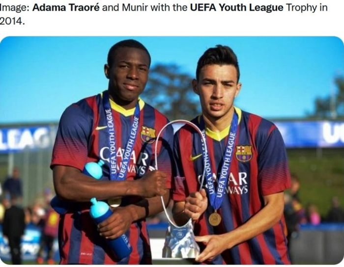 Adama Traore saat memenangi UEFA Youth League bersama Barcelona.