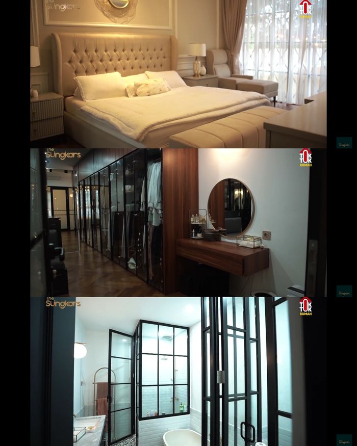 Kamar tidur utama, walk in closet, dan kamar mandi di rumah artis Fitri Tropica.