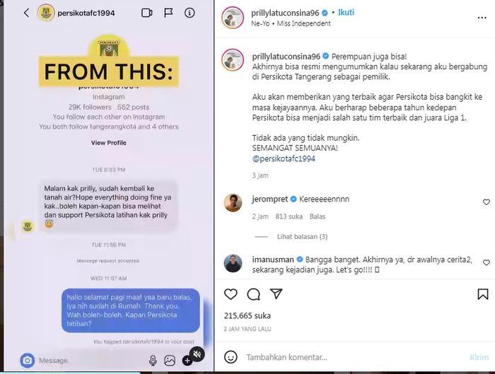 Prilly Latuconsina resmi menjadi pemilik klub sepak bola.
