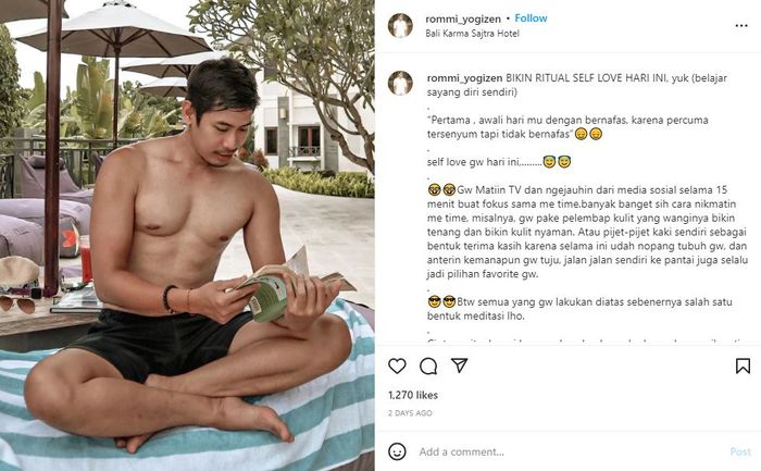 Unggahan terakhir Rommi Halley sebelum meninggal dunia.