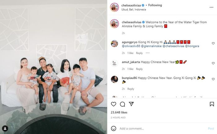 Potret keluarga Chelsea Olivia saat merayakan Imlek 2022