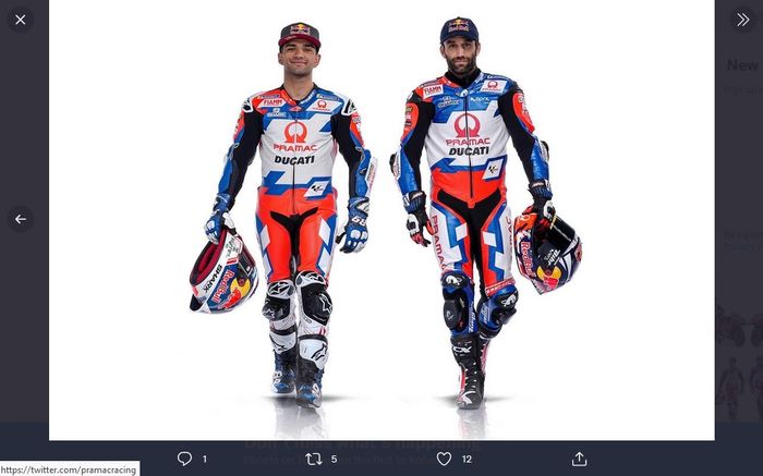 Pembalap Pramac Racing pada MotoGP 2022, Jorge Martin dan Johann Zarco.