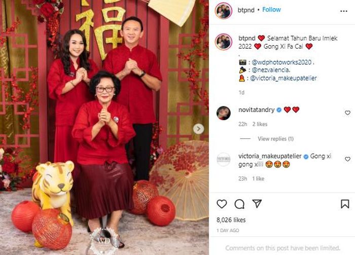 Keluarga Ahok rayakan Imlek 2022 dengan meriah dan beda jauh dengan Veronica Tan