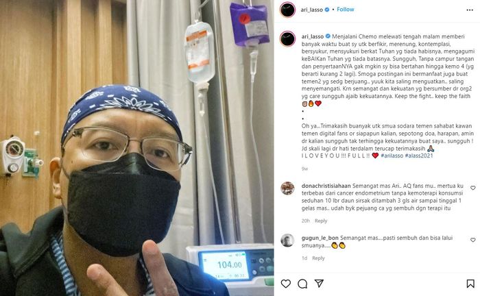 Unggahan Ari Lasso saat berhasil melalui kemoterapi keempatnya