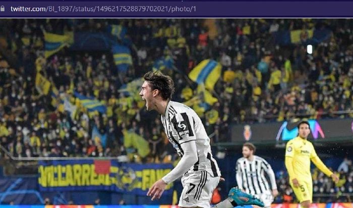 Striker Juventus, Dusan Vlahovic, pada laga leg pertama babak 16 besar Liga Champions di Estadio de La Ceramica, Selasa (22/2/2022). 