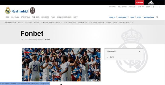 Perusahaan taruhan asal Rusia, Fonbet, masih menjadi sponsor Real Madrid.