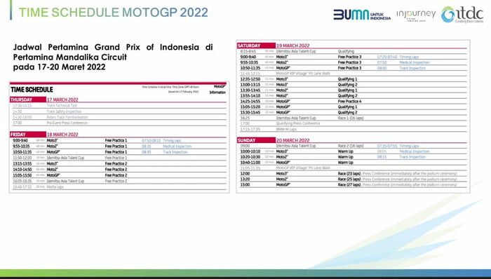 Jadwal MotoGP Indonesia dan jumlah lap di Sirkuit Mandalika