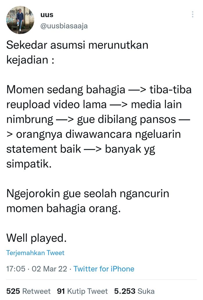 Cuitan Uus terkait kontroversi dengan Atta Halilintar.