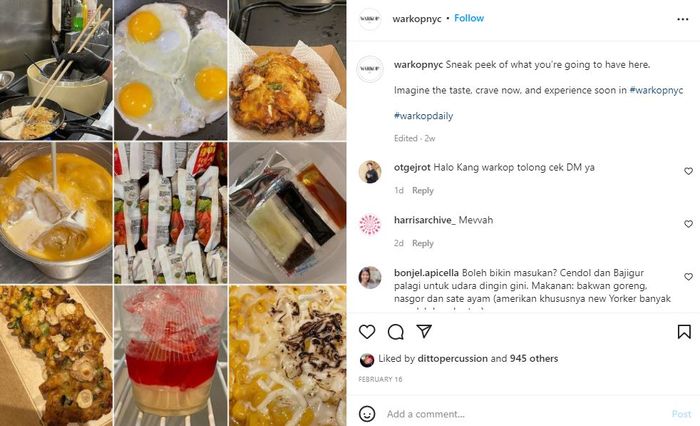 Menu makanan di warkop NYC