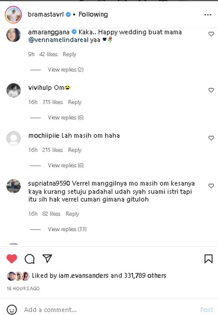 Ucapan selamat dari Verrell Bramasta untuk Venna Melinda dan Ferry Irawan pasca sah menjadi suami istri
 