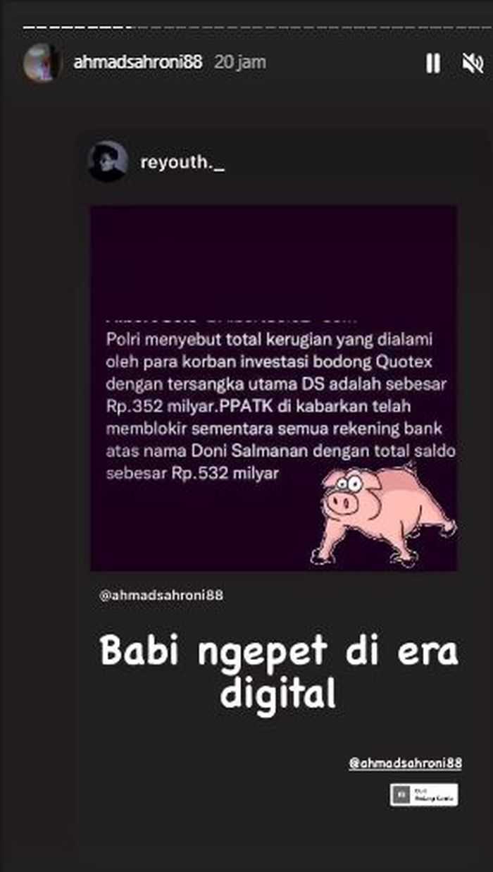 instagram @ahmadsahroni88
Postingan Ahmad Sahroni komentari saldo rekening Doni Salmanan.