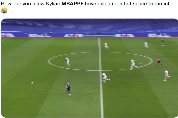 Kylian Mbappe tak terkawal saat mencetak gol ke gawang Real Madrid.
