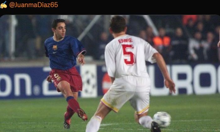 Momen Xavi Hernandez muda saat memperkuat Barcelona dalam laga melawan Galatasaray.