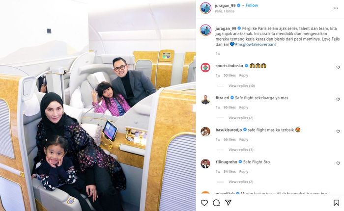Juragan 99 dan Shandy Purnama sari ajak kedua anaknya naik pesawat first class ke Paris 
