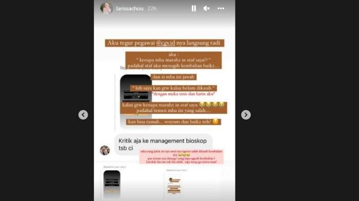 Larissa menjelaskan duduk perkara perdebatan staf dengan pegawai bioskop