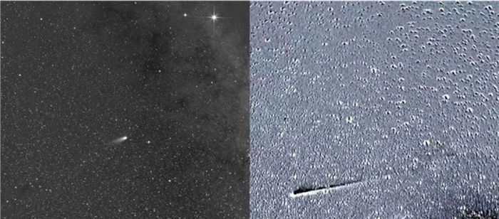 La imagen de la diferencia que muestra los cambios sutiles en los dos marcos de la cola del cometa Leonard fue capturada por el telescopio HI-2 de la NASA en la nave espacial Stereo-A.