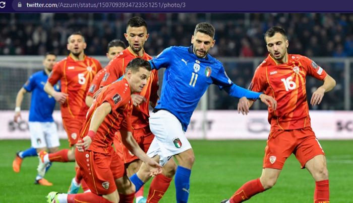 Duel timnas Italia versus timnas Makedonia Utara dalam laga play-off Kualifikasi Piala Dunia 2022 zona Eropa di Stadion Renzo Barbera, Kamis (24/3/2022) waktu setempat atau Jumat pukul 02.45 WIB. 