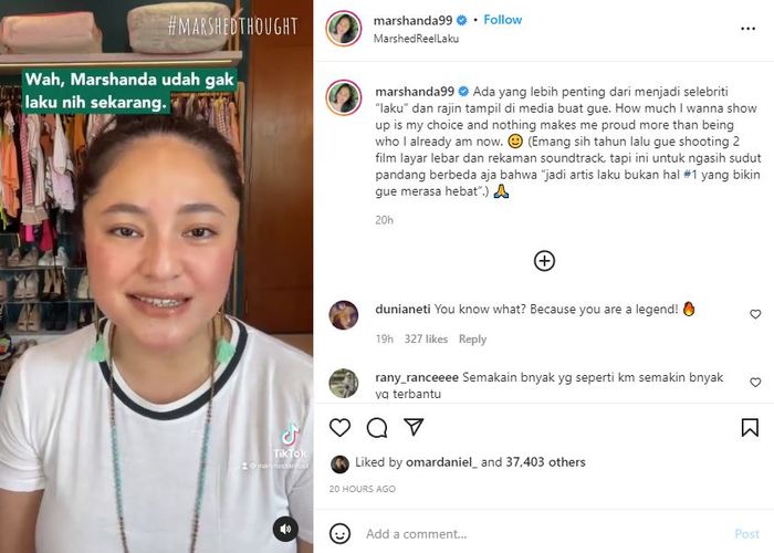 Marshanda saat menanggapi komentar yang menyebutnya tak lagi laku