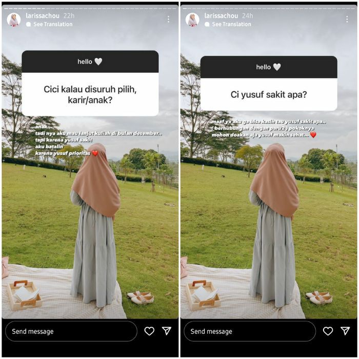 Penjelasan Larissa Chou terkait penyakit Yusuf