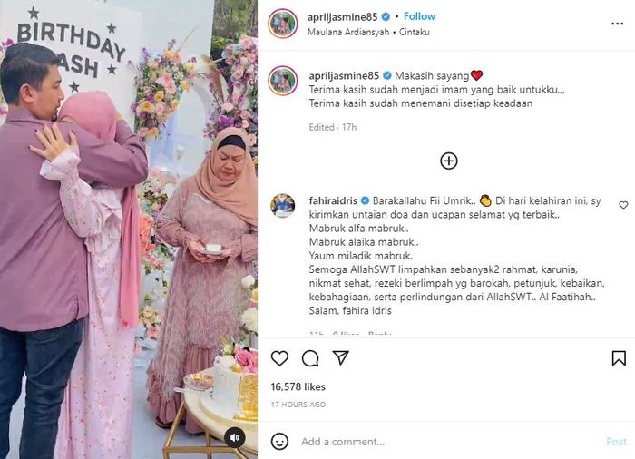 April Jasmine terharu dengan perayaan ulang tahun dari sang suami