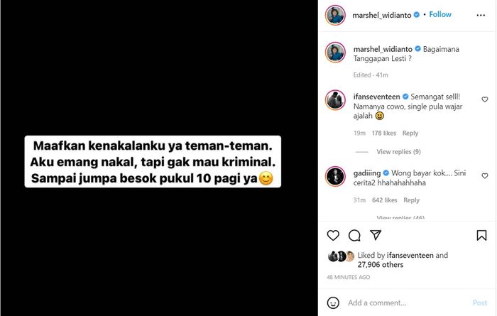 Unggahan Marshel Widianto