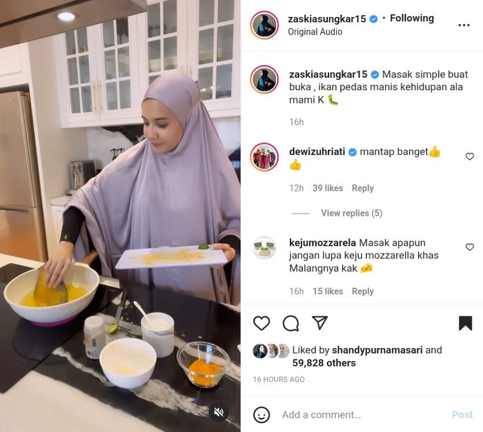 Cerita Ramadan artis Zaskia Sungkar, bagikan menu buka puasa ikan pedas manis.