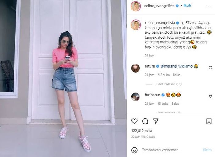 Celine Evangelista diduga kesal dengan Marshel Widianto.
