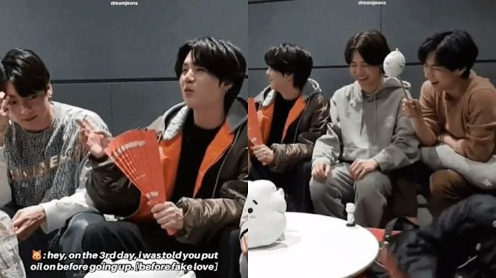 Member BTS saat membahas abs Jungkook di siaran langsung V Live.