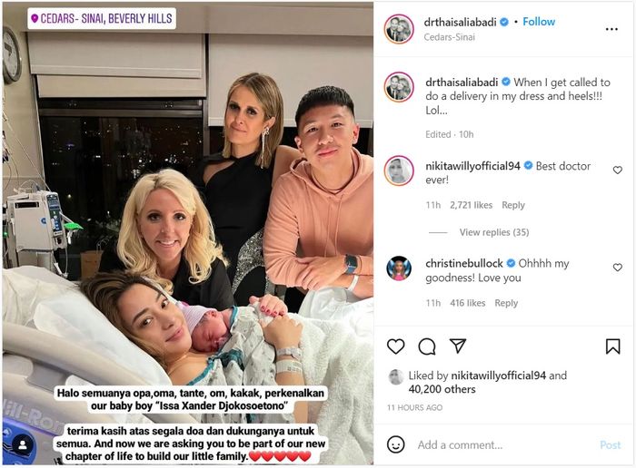 Unggahan dokter Thais Aliabadi yang menangani persalinan Nikita Willy.Instagram @ drthaisaliabadi