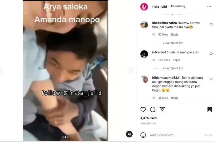 Viral video Amanda Manopo dan Arya Saloka mesra-mesraan.
