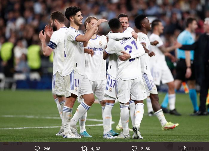 Real Madrid, tiga kali melakukan comeback hebat saat menyingkirkan PSG, Chelsea, dan Manchester City unntuk lolos ke final Liga Champions 2021-2022. 