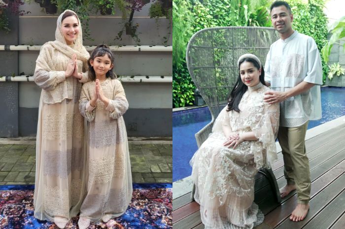 Ayu Ting Ting dan Nagita Slavina pakai baju lebaran kombinasi bahan lace