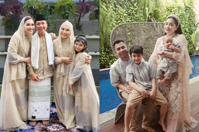 Ayu Ting Ting dan Nagita Slavina pakai baju lebaran kombinasi bahan lace