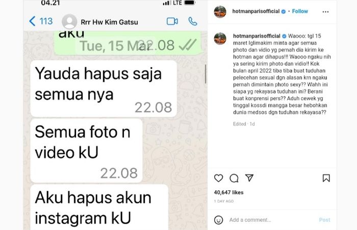 Chat Iqlima Kim ke Hotman Paris