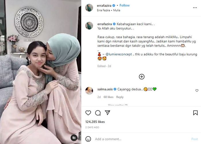 Potret bahagia Erra Fazira dan putrinya, Engku Aleesya
