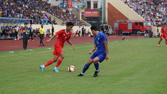 Marselino Ferdinan pada laga timnas U-23 Indonesia vs Thailand di semifinal SEA Games 2021, Stadion Thi&ecirc;n Trường, Kamis (19/5/2022).