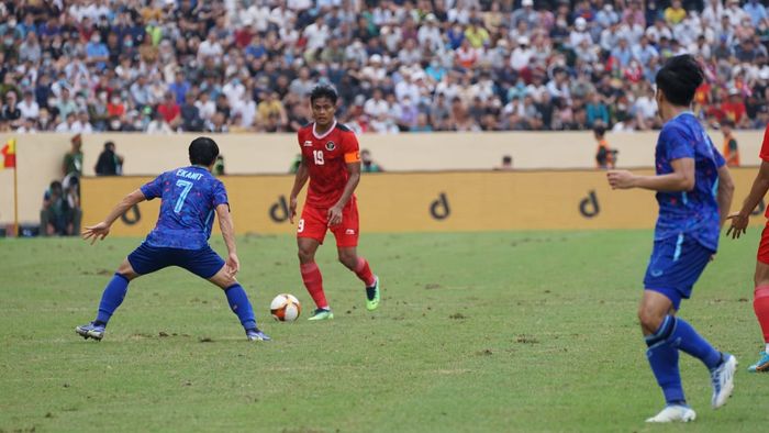 Fachrudin pada laga timnas U-23 Indonesia vs Thailand di semifinal SEA Games 2021, Stadion Thi&ecirc;n Trường, Kamis (19/5/2022).