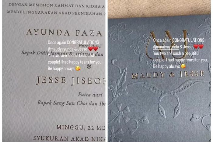 Bentuk undangan pernikahan Maudy Ayunda dan Jesse Choi.