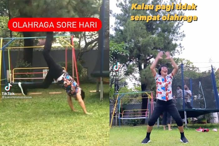 Kolase foto kak seto yang masih bisa koprol dan lincah berolahraga.