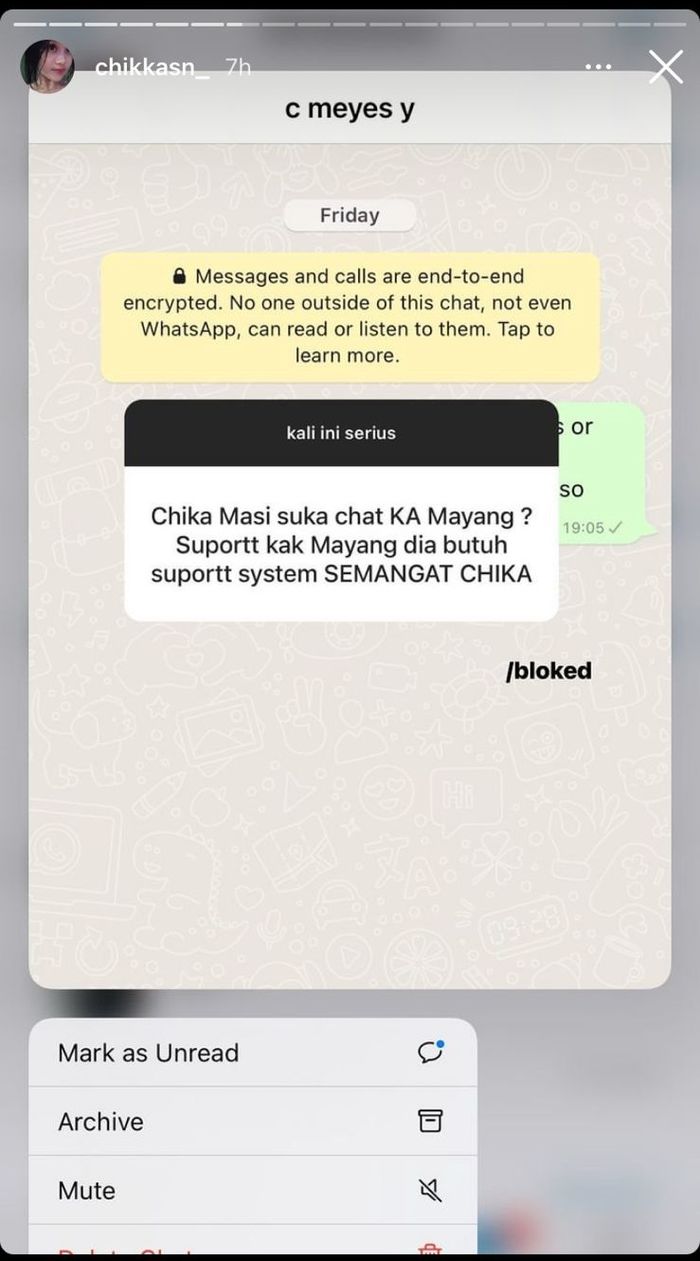 Chat Chika ke Mayang diblok.